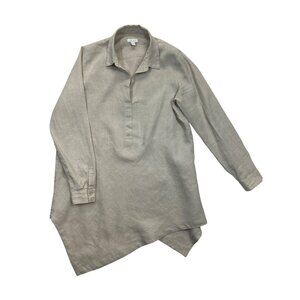 J.Jill Love Linen Tunic Top Womens Small Beige Asymmetrical Hem‎ Long Sleeve